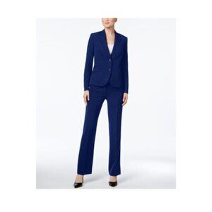 ANNE KLEIN Womens Navy Zippered Clasp Buttoned Straight leg Pants Tommy Control